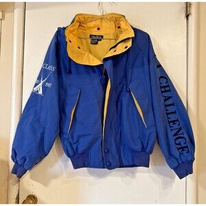 Vtg Nautica Challenge Jacket Blue Yellow Hooded J-Class 90s | Men's Small